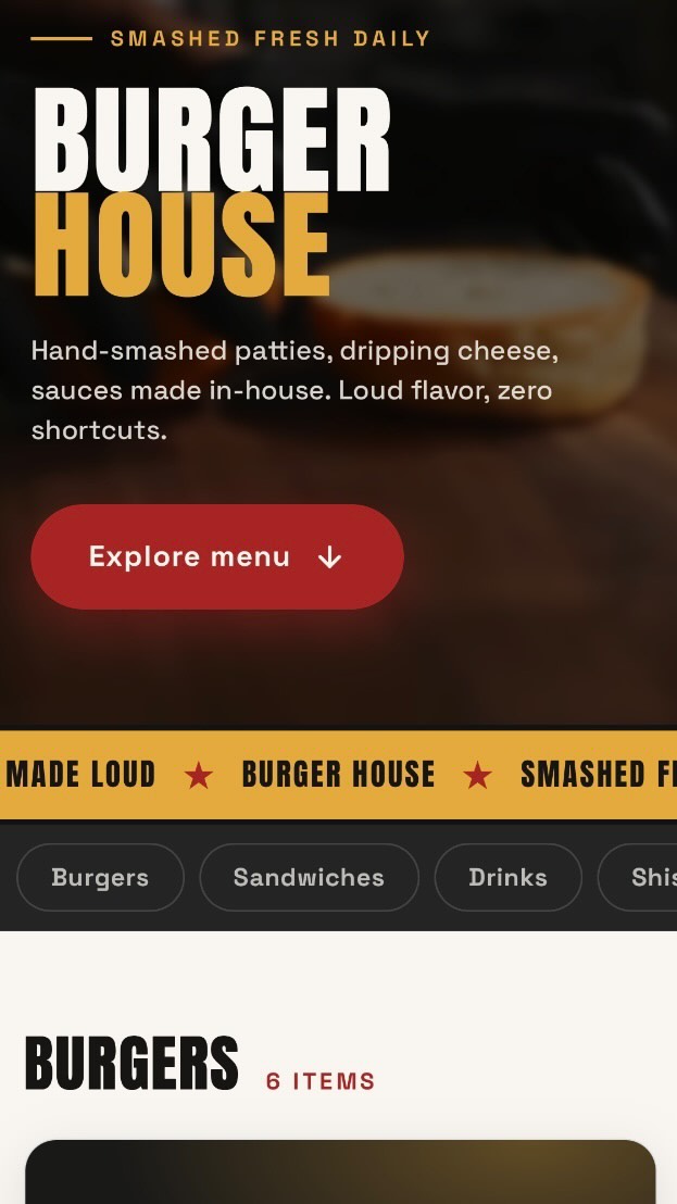 Digital menu example — appetizers
