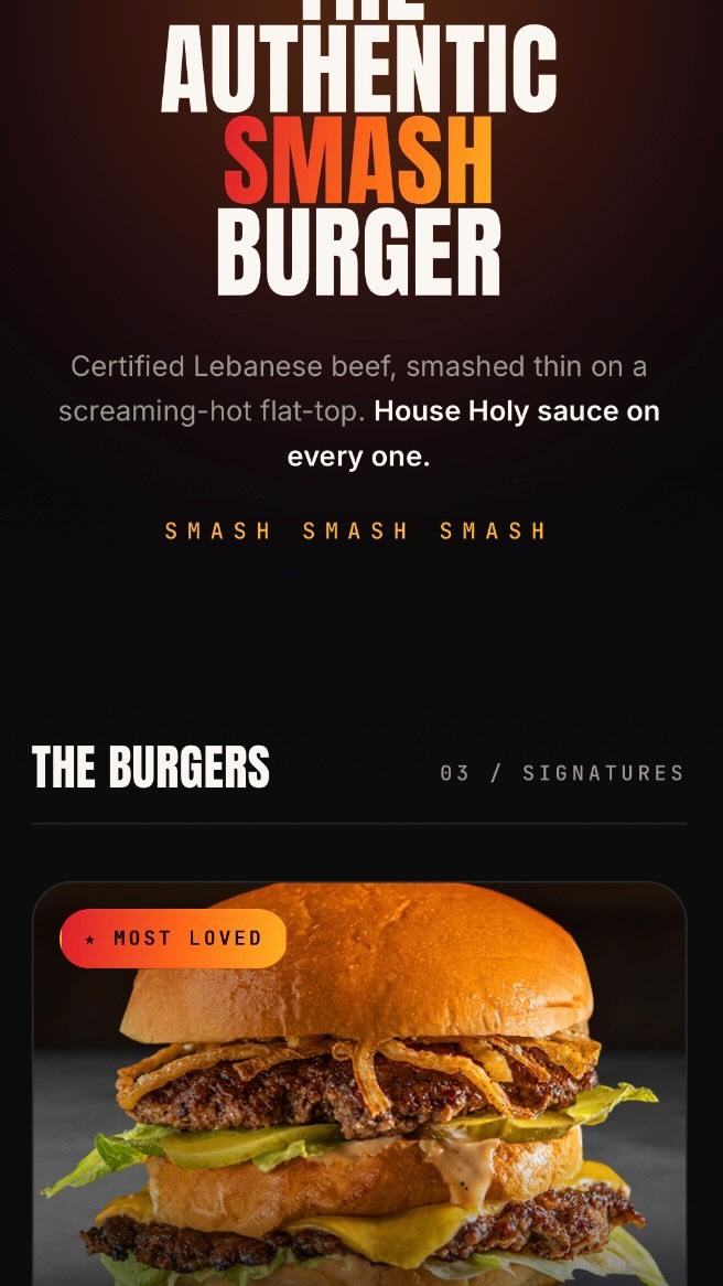 Digital menu example — mains