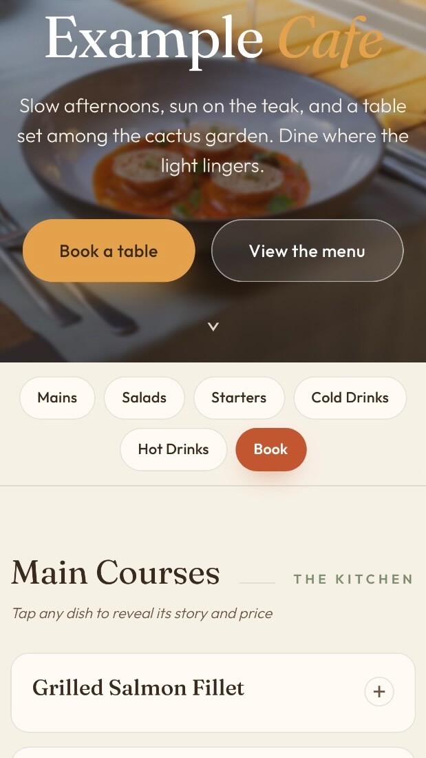 Digital menu example — desserts
